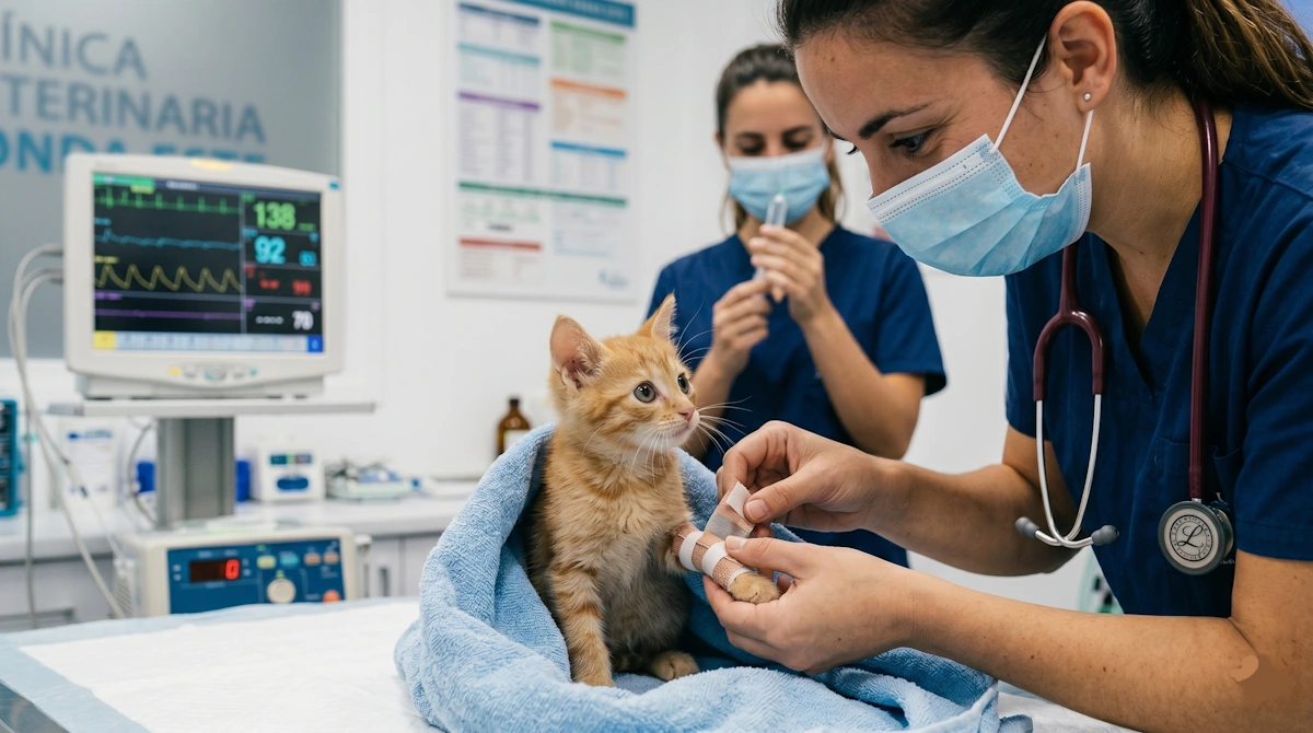 Clínica Veterinaria Ronda Este brindando atención experta y compasiva a un gatito en el servicio de urgencias veterinarias Jerez.