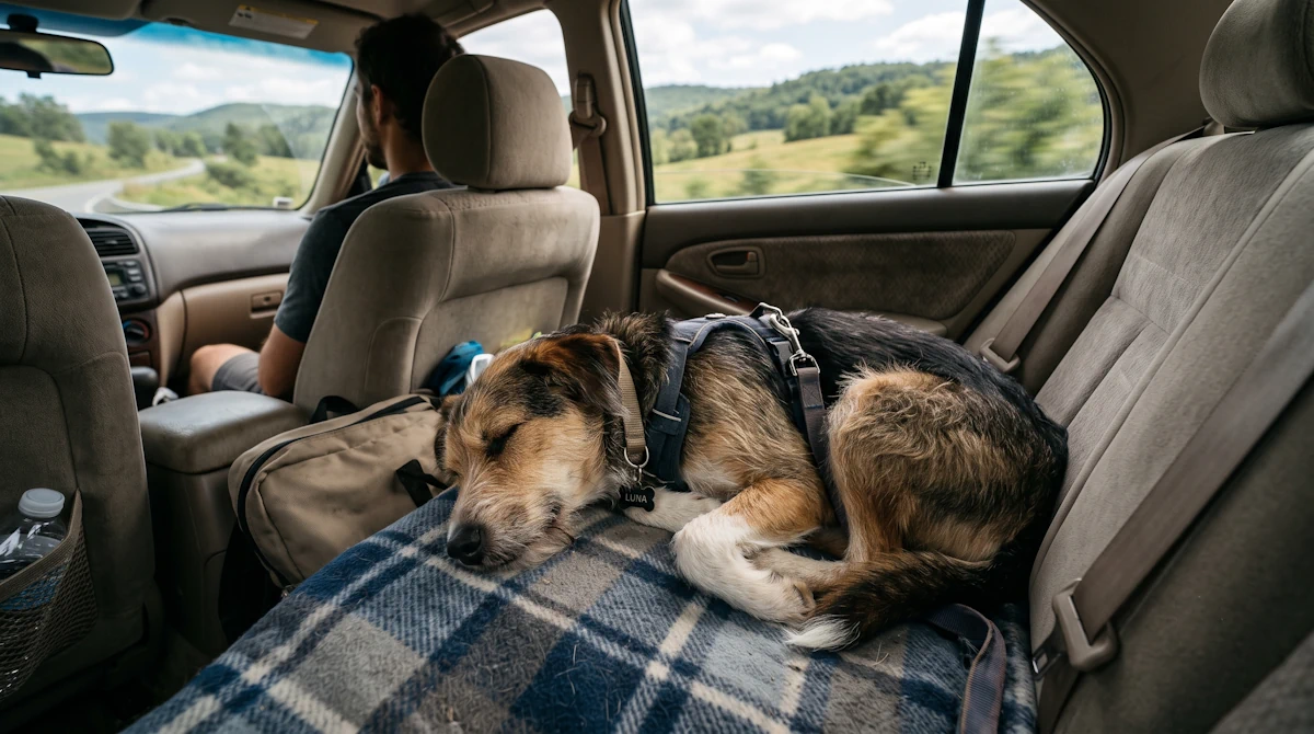Peludo durmiendo al viajar con perro en coche