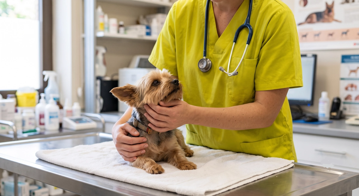 Veterinario realizando un chequeo general tras escuchar que mi perro come menos en verano